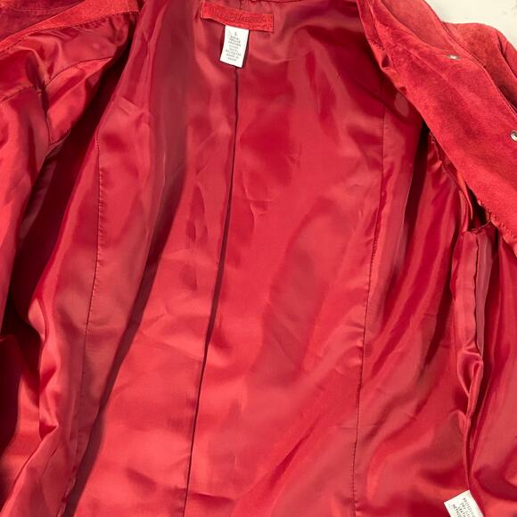 Investments Leather Suede Jacket Women SZ Large Red Barn Chore Pearl Snap Coat* - Picture 5 of 11